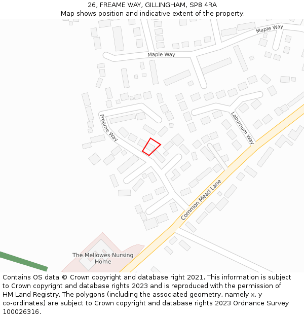 26, FREAME WAY, GILLINGHAM, SP8 4RA: Location map and indicative extent of plot