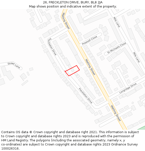 26, FRECKLETON DRIVE, BURY, BL8 2JA: Location map and indicative extent of plot