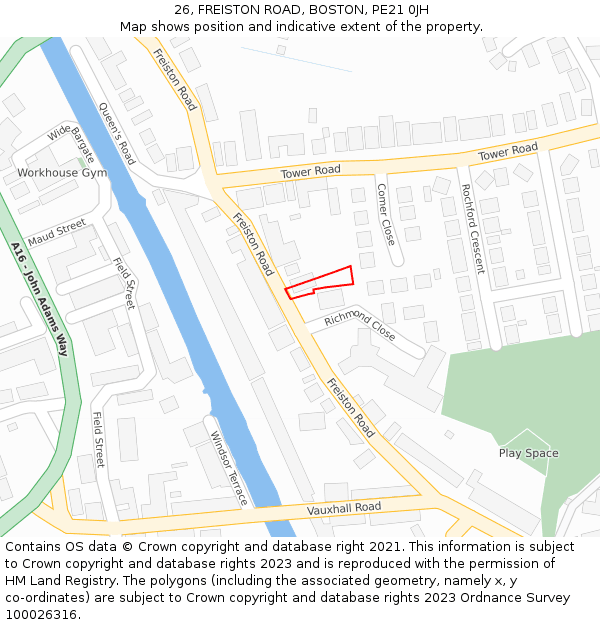 26, FREISTON ROAD, BOSTON, PE21 0JH: Location map and indicative extent of plot