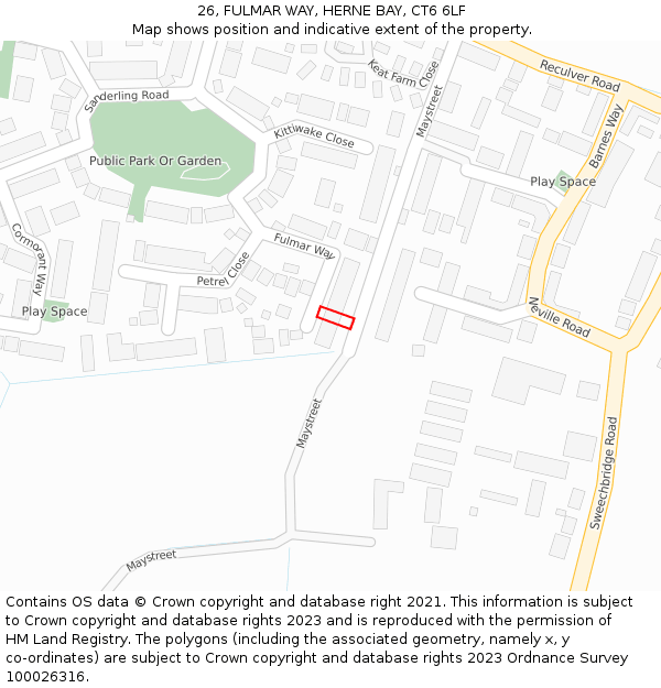 26, FULMAR WAY, HERNE BAY, CT6 6LF: Location map and indicative extent of plot
