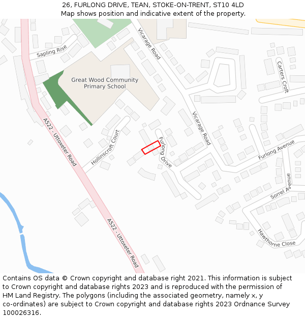 26, FURLONG DRIVE, TEAN, STOKE-ON-TRENT, ST10 4LD: Location map and indicative extent of plot