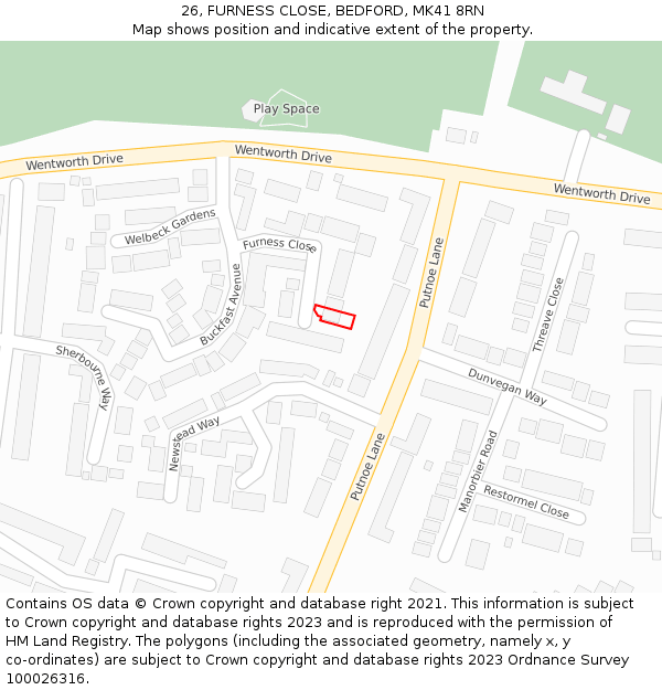 26, FURNESS CLOSE, BEDFORD, MK41 8RN: Location map and indicative extent of plot