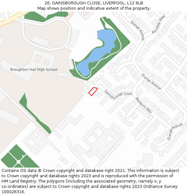 26, GAINSBOROUGH CLOSE, LIVERPOOL, L12 9LB: Location map and indicative extent of plot
