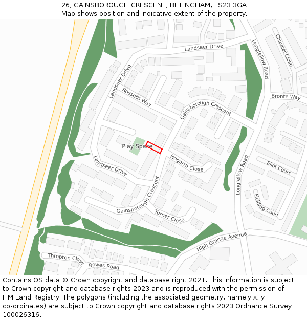 26, GAINSBOROUGH CRESCENT, BILLINGHAM, TS23 3GA: Location map and indicative extent of plot