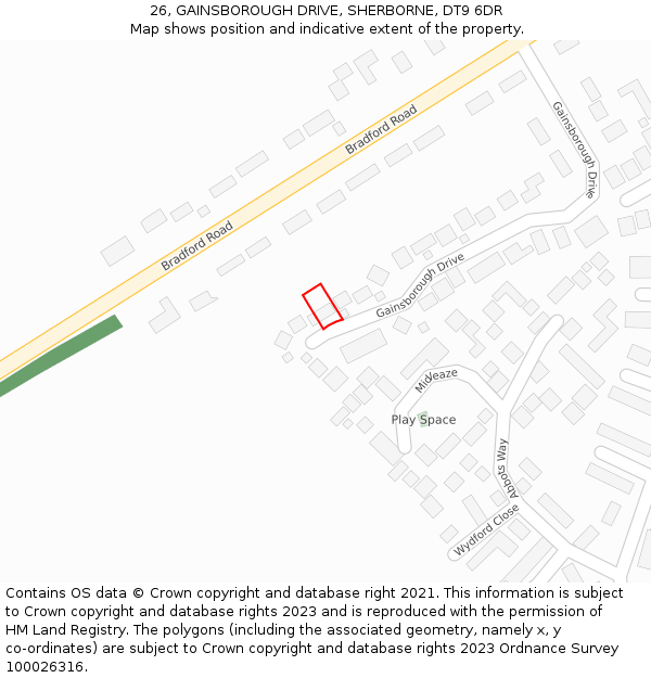 26, GAINSBOROUGH DRIVE, SHERBORNE, DT9 6DR: Location map and indicative extent of plot