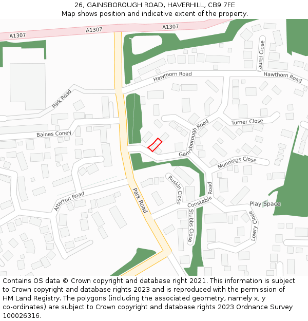 26, GAINSBOROUGH ROAD, HAVERHILL, CB9 7FE: Location map and indicative extent of plot