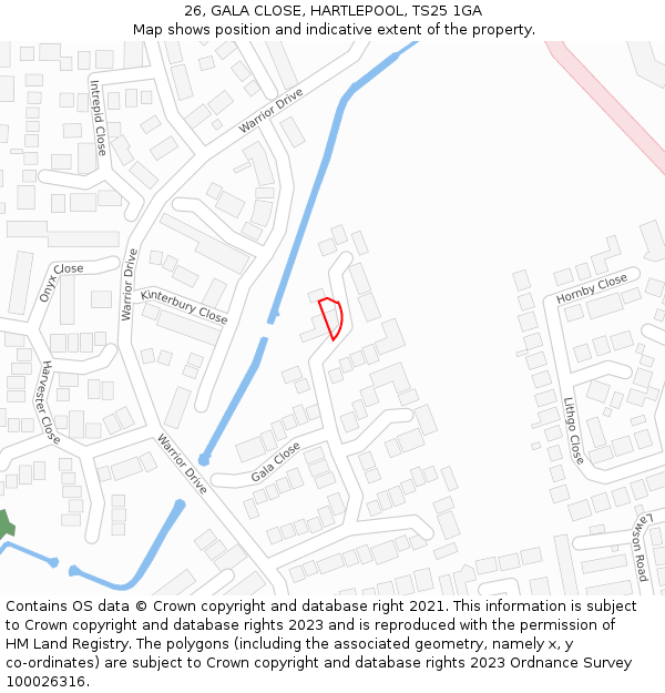 26, GALA CLOSE, HARTLEPOOL, TS25 1GA: Location map and indicative extent of plot