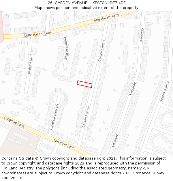 26, GARDEN AVENUE, ILKESTON, DE7 4DF: Location map and indicative extent of plot