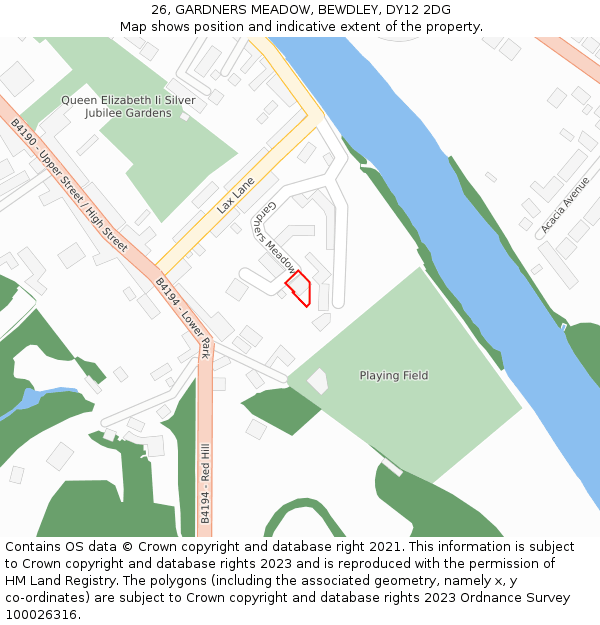 26, GARDNERS MEADOW, BEWDLEY, DY12 2DG: Location map and indicative extent of plot