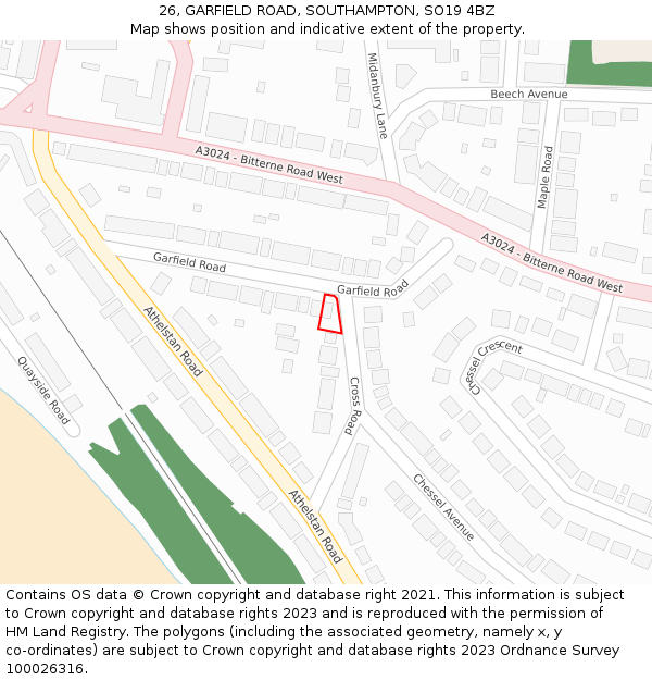 26, GARFIELD ROAD, SOUTHAMPTON, SO19 4BZ: Location map and indicative extent of plot