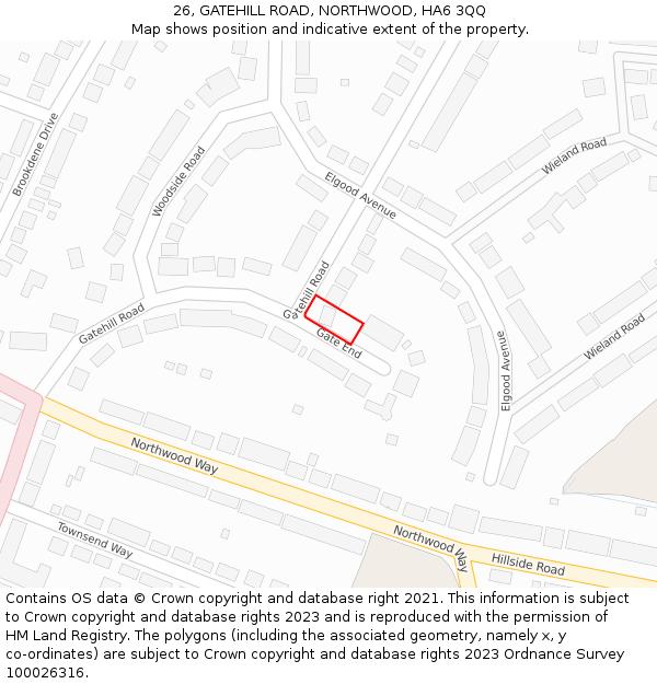 26, GATEHILL ROAD, NORTHWOOD, HA6 3QQ: Location map and indicative extent of plot