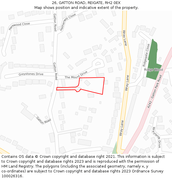 26, GATTON ROAD, REIGATE, RH2 0EX: Location map and indicative extent of plot