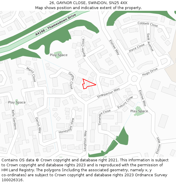 26, GAYNOR CLOSE, SWINDON, SN25 4XX: Location map and indicative extent of plot