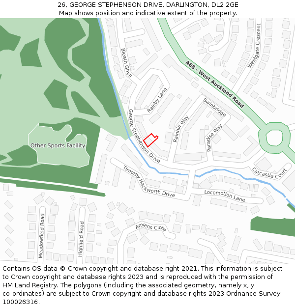 26, GEORGE STEPHENSON DRIVE, DARLINGTON, DL2 2GE: Location map and indicative extent of plot