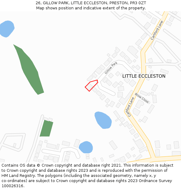 26, GILLOW PARK, LITTLE ECCLESTON, PRESTON, PR3 0ZT: Location map and indicative extent of plot