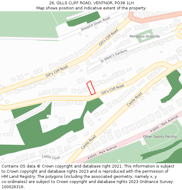 26, GILLS CLIFF ROAD, VENTNOR, PO38 1LH: Location map and indicative extent of plot