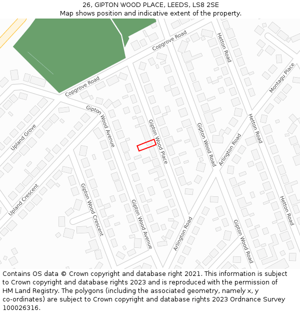 26, GIPTON WOOD PLACE, LEEDS, LS8 2SE: Location map and indicative extent of plot