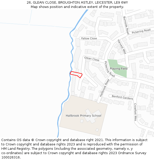 26, GLEAN CLOSE, BROUGHTON ASTLEY, LEICESTER, LE9 6WY: Location map and indicative extent of plot