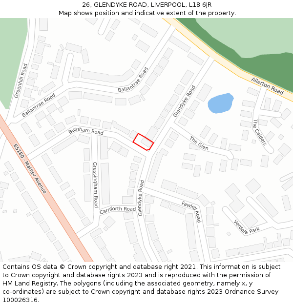 26, GLENDYKE ROAD, LIVERPOOL, L18 6JR: Location map and indicative extent of plot