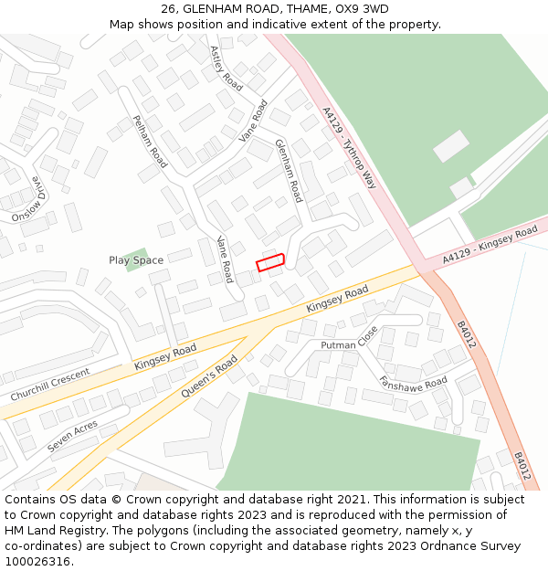 26, GLENHAM ROAD, THAME, OX9 3WD: Location map and indicative extent of plot