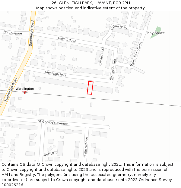 26, GLENLEIGH PARK, HAVANT, PO9 2PH: Location map and indicative extent of plot