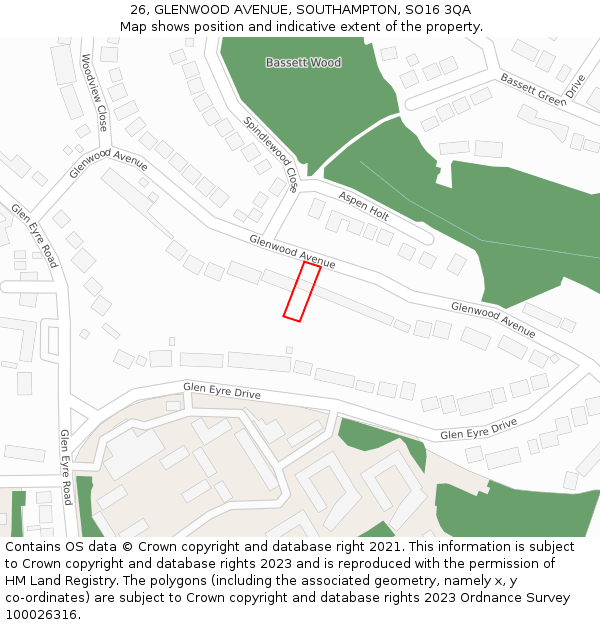 26, GLENWOOD AVENUE, SOUTHAMPTON, SO16 3QA: Location map and indicative extent of plot