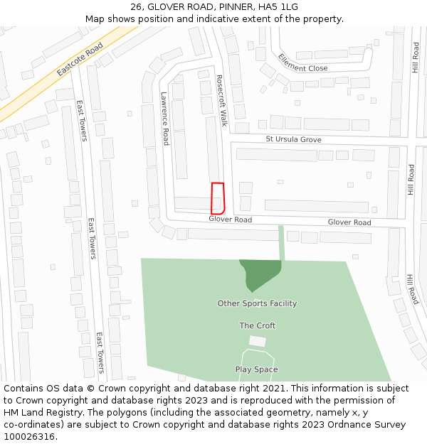 26, GLOVER ROAD, PINNER, HA5 1LG: Location map and indicative extent of plot
