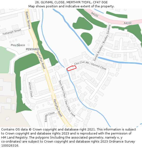 26, GLYNMIL CLOSE, MERTHYR TYDFIL, CF47 0GE: Location map and indicative extent of plot