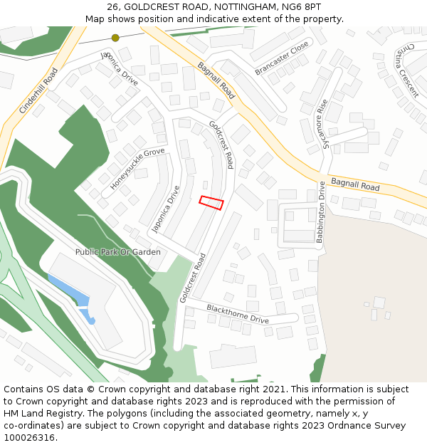 26, GOLDCREST ROAD, NOTTINGHAM, NG6 8PT: Location map and indicative extent of plot