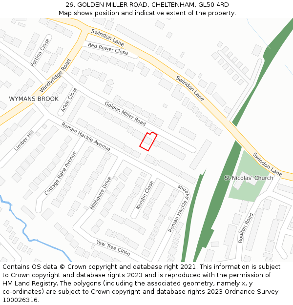 26, GOLDEN MILLER ROAD, CHELTENHAM, GL50 4RD: Location map and indicative extent of plot