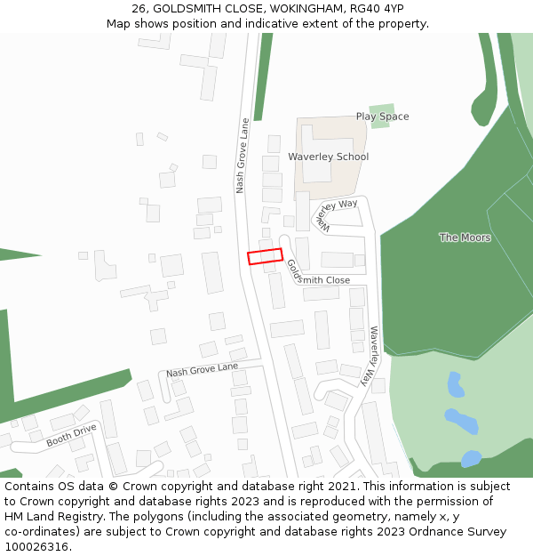 26, GOLDSMITH CLOSE, WOKINGHAM, RG40 4YP: Location map and indicative extent of plot