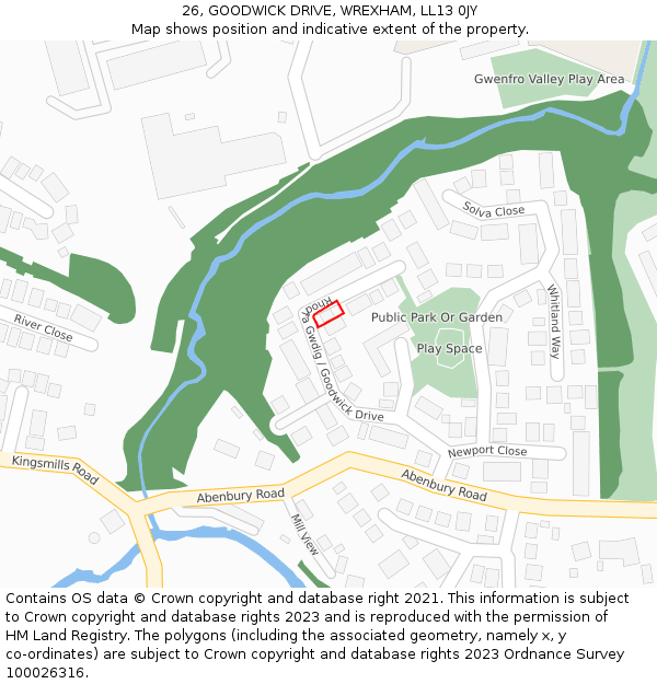 26, GOODWICK DRIVE, WREXHAM, LL13 0JY: Location map and indicative extent of plot