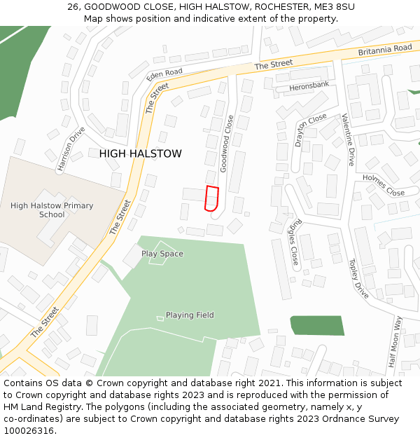 26, GOODWOOD CLOSE, HIGH HALSTOW, ROCHESTER, ME3 8SU: Location map and indicative extent of plot
