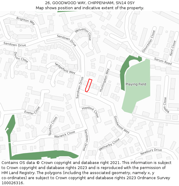 26, GOODWOOD WAY, CHIPPENHAM, SN14 0SY: Location map and indicative extent of plot