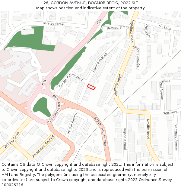 26, GORDON AVENUE, BOGNOR REGIS, PO22 9LT: Location map and indicative extent of plot