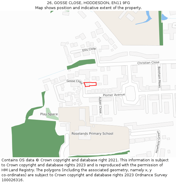 26, GOSSE CLOSE, HODDESDON, EN11 9FG: Location map and indicative extent of plot