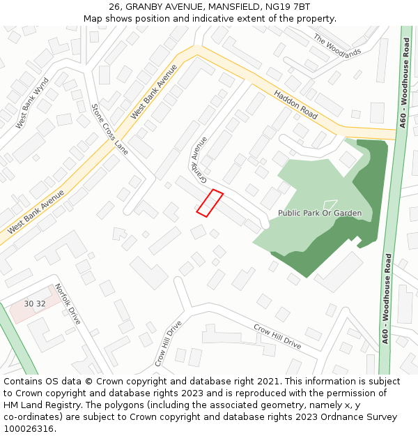26, GRANBY AVENUE, MANSFIELD, NG19 7BT: Location map and indicative extent of plot