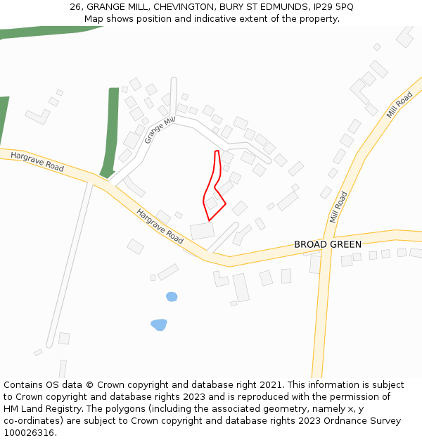 26, GRANGE MILL, CHEVINGTON, BURY ST EDMUNDS, IP29 5PQ: Location map and indicative extent of plot