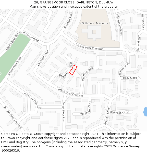 26, GRANGEMOOR CLOSE, DARLINGTON, DL1 4UW: Location map and indicative extent of plot