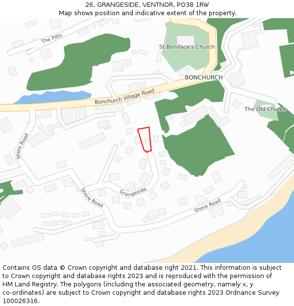 26, GRANGESIDE, VENTNOR, PO38 1RW: Location map and indicative extent of plot