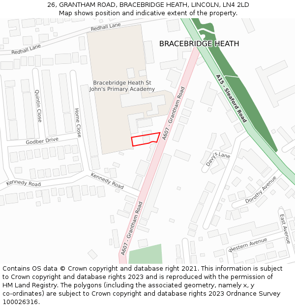 26, GRANTHAM ROAD, BRACEBRIDGE HEATH, LINCOLN, LN4 2LD: Location map and indicative extent of plot