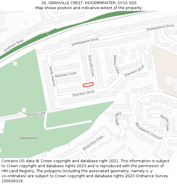 26, GRANVILLE CREST, KIDDERMINSTER, DY10 3QS: Location map and indicative extent of plot