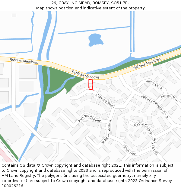 26, GRAYLING MEAD, ROMSEY, SO51 7RU: Location map and indicative extent of plot