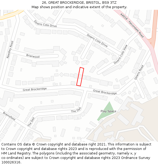26, GREAT BROCKERIDGE, BRISTOL, BS9 3TZ: Location map and indicative extent of plot