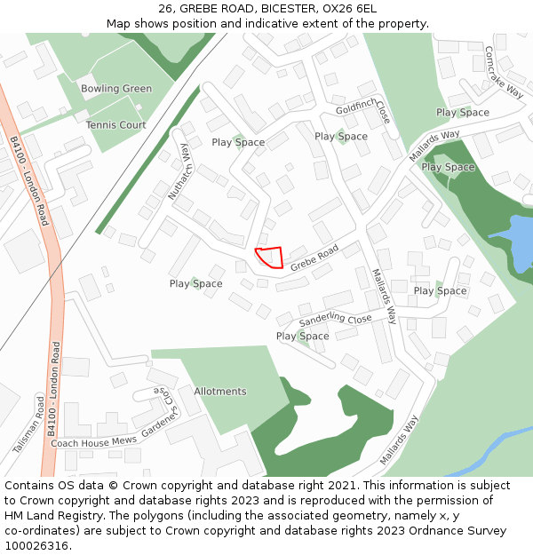 26, GREBE ROAD, BICESTER, OX26 6EL: Location map and indicative extent of plot