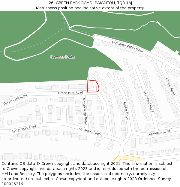 26, GREEN PARK ROAD, PAIGNTON, TQ3 1AJ: Location map and indicative extent of plot