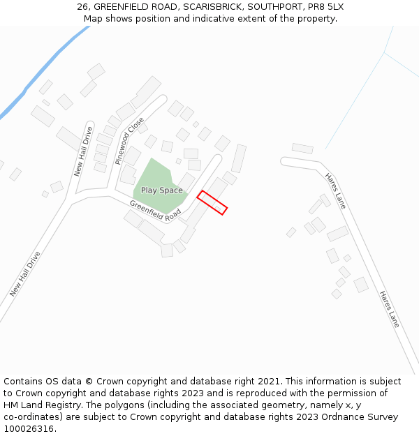 26, GREENFIELD ROAD, SCARISBRICK, SOUTHPORT, PR8 5LX: Location map and indicative extent of plot