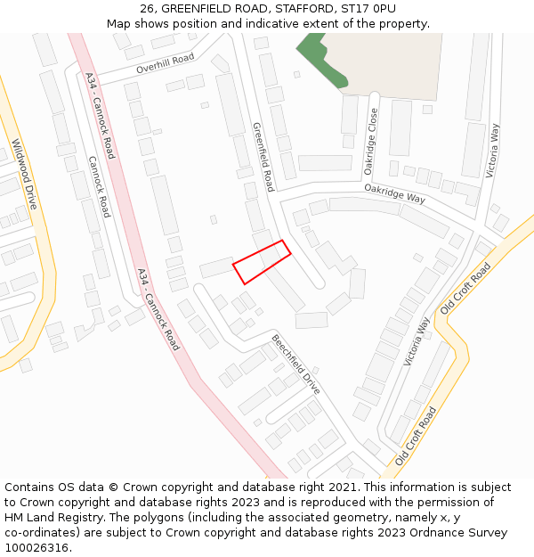 26, GREENFIELD ROAD, STAFFORD, ST17 0PU: Location map and indicative extent of plot