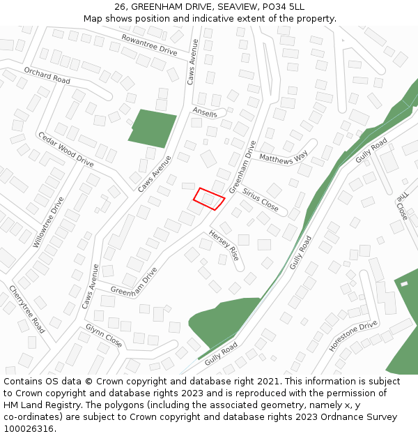 26, GREENHAM DRIVE, SEAVIEW, PO34 5LL: Location map and indicative extent of plot
