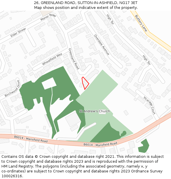 26, GREENLAND ROAD, SUTTON-IN-ASHFIELD, NG17 3ET: Location map and indicative extent of plot